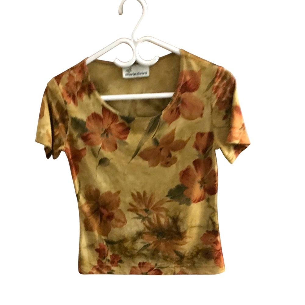 Women's Marie Claire T-Shirt Floral Round Neck Stretchy Size Small